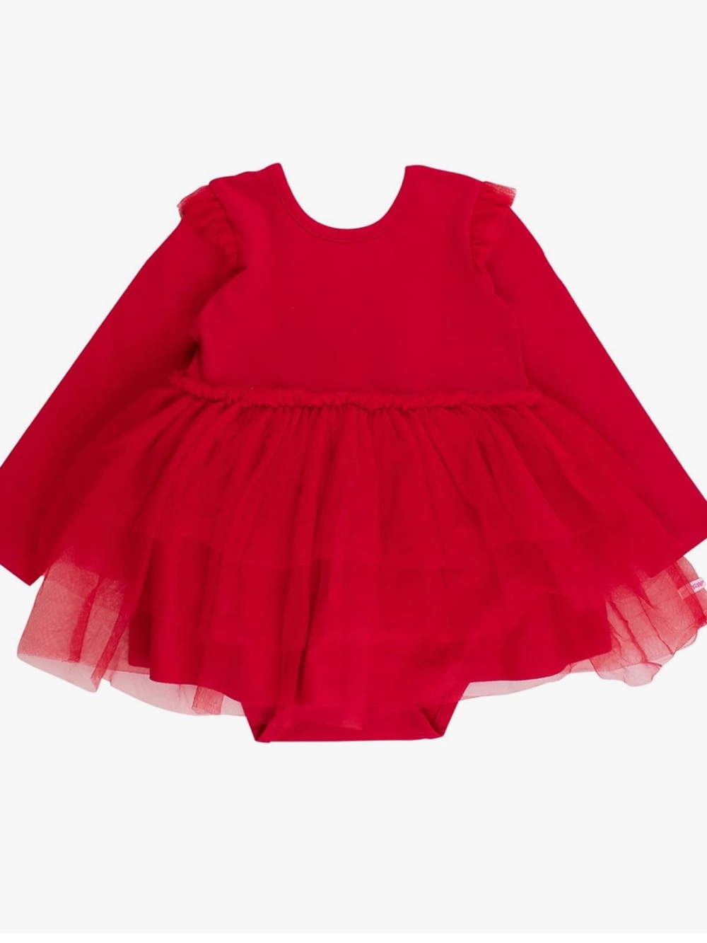 RuffleButts Red Tulle Flutter Long Sleeve Twirl Dress